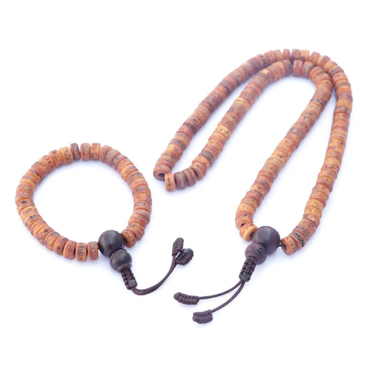 Conjunto de Mala de Semilla de Bodhi y Hueso Fossilizado